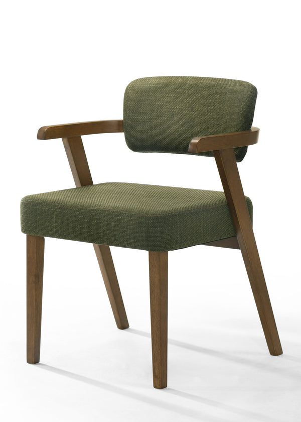 Sacks Mid-Century Modern Green Fabric + Herringbone Walnut Dining Set