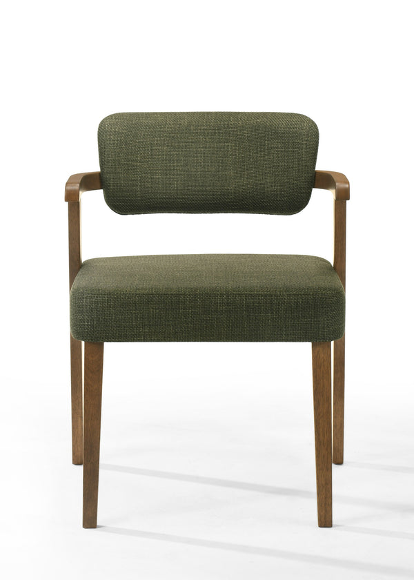 Sacks Mid-Century Modern Green Fabric + Herringbone Walnut Dining Set