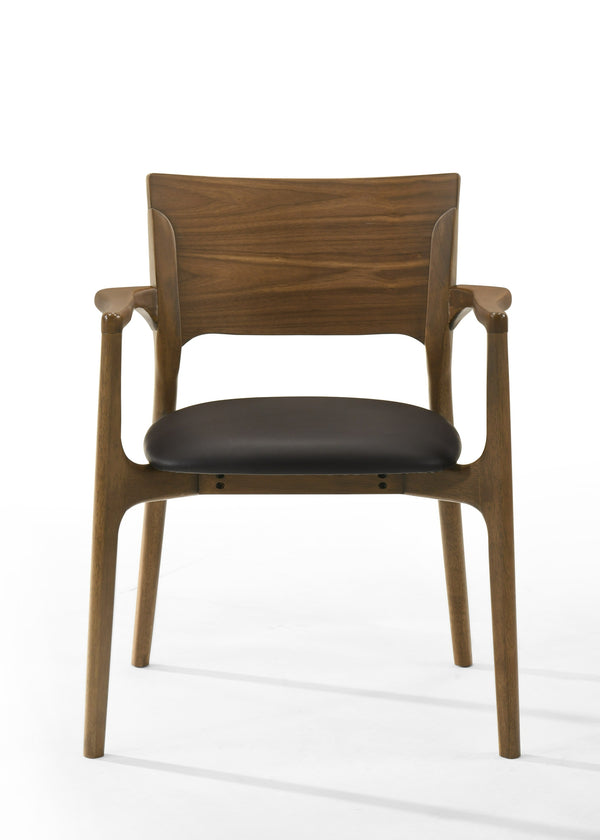 Edelman Mid-Century Modern Brown Leatherette + Walnut Dining Set