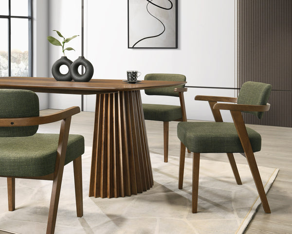 Modrest Sacks Mid Century Modern Green Fabric & Herringbone Walnut Dining Set Model VGMA-MIT-5451-SET-WAL