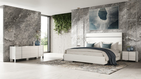 Modrest Cartier Modern White Vegan Leather & Stainless Steel 4 Piece Bedroom Set Model VGVC-BDA002-4PC-SET-WHT