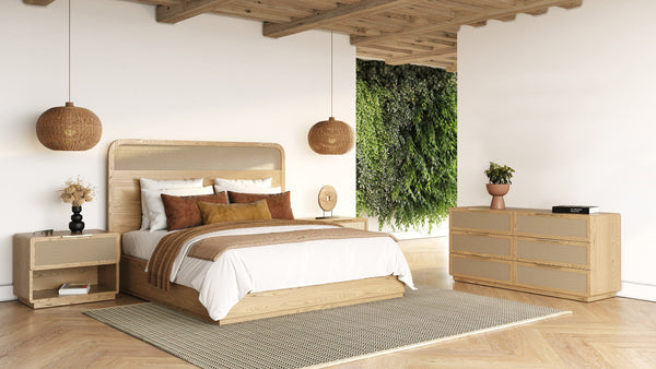 Modrest Gavin Modern Natural Ash & Rattan 4 Piece Bedroom Set Model VGVC-BD2411-4PCSET-NAT