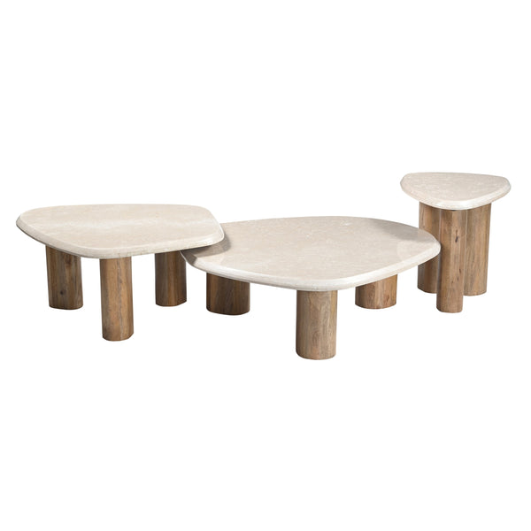 Marlin Modern Marble + Mango Wood Nesting Table Set