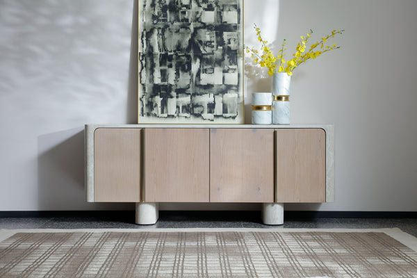 Wolff Modern White Oak + Faux Travertine Buffet