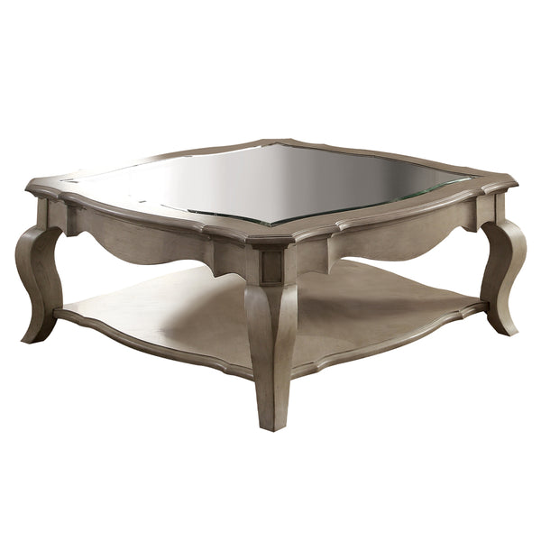 ACME Chelmsford Antique Taupe & Clear Glass Coffee Table Model 86050