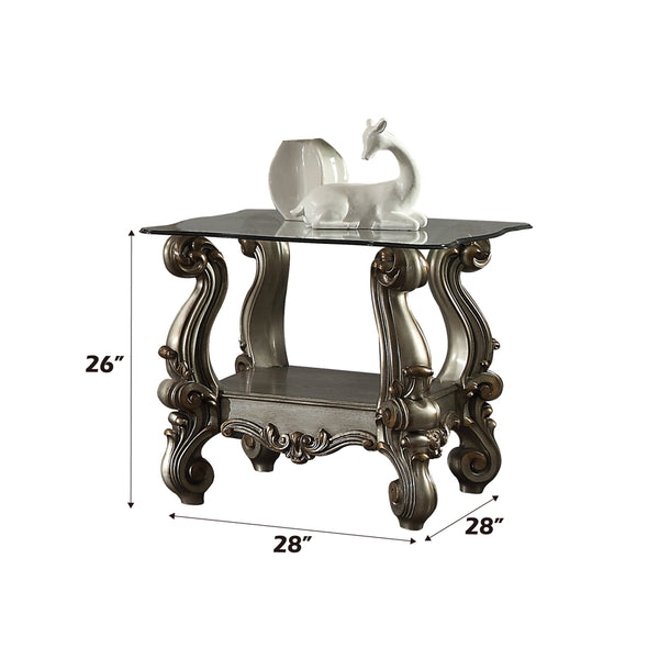 ACME Versailles Antique Platinum & Clear Glass End Table Model 86842