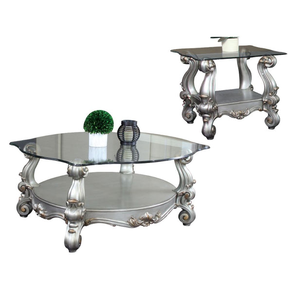 ACME Versailles Antique Platinum & Clear Glass Coffee Table Model 86845