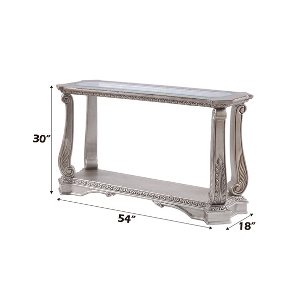 ACME Northville Antique Silver & Clear Glass Sofa Table Model 86933