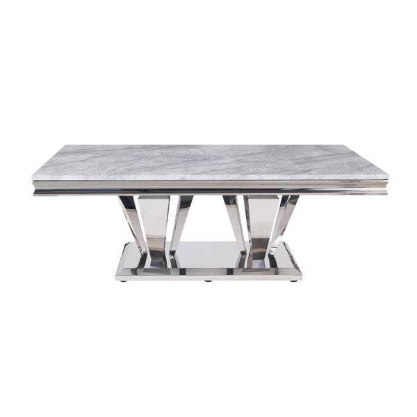 ACME Satinka Light Gray Engineered Marble & Mirrored Silver Coffee Table Model 87215