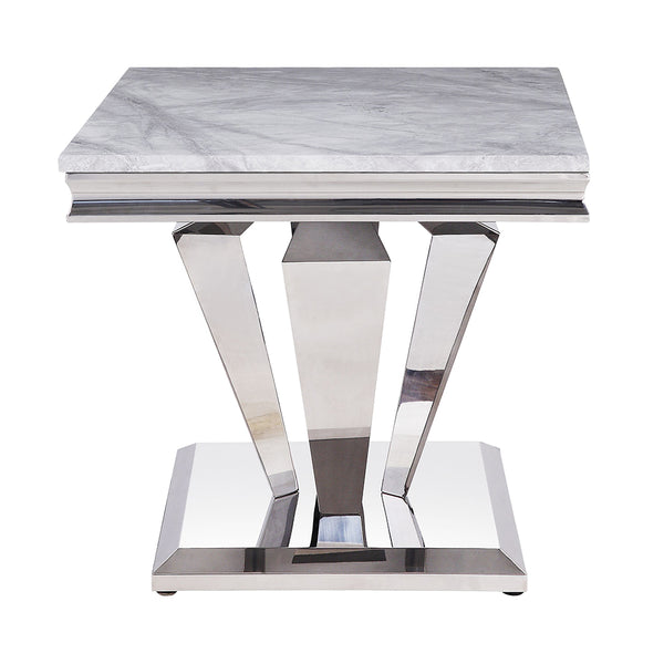 ACME Satinka Light Gray Engineered Marble & Mirrored Silver End Table Model 87219