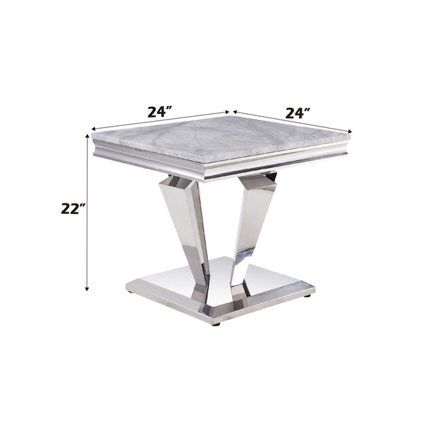 ACME Satinka Light Gray Engineered Marble & Mirrored Silver End Table Model 87219