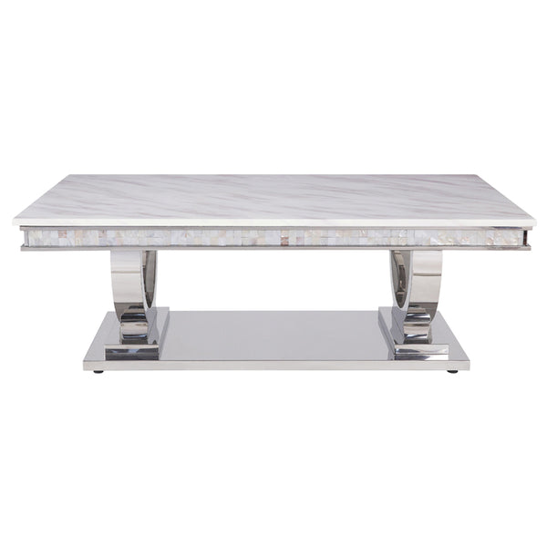 ACME Zander White Engineered Marble & Mirrored Silver Coffee Table Model 87355