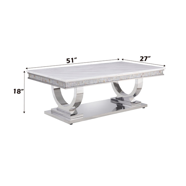 ACME Zander White Engineered Marble & Mirrored Silver Coffee Table Model 87355