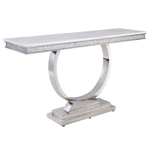 ACME Zander White Engineered Marble & Mirrored Silver Sofa Table Model 87359