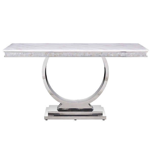 ACME Zander White Engineered Marble & Mirrored Silver Sofa Table Model 87359