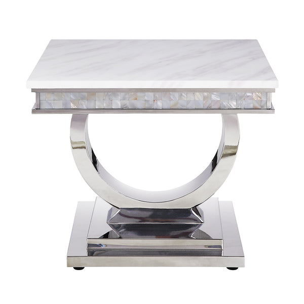 ACME Zander White Engineered Marble & Mirrored Silver Sofa Table Model 87359