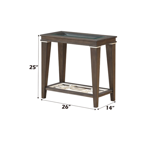 ACME Peregrine Walnut & Glass Accent Table Model 87993