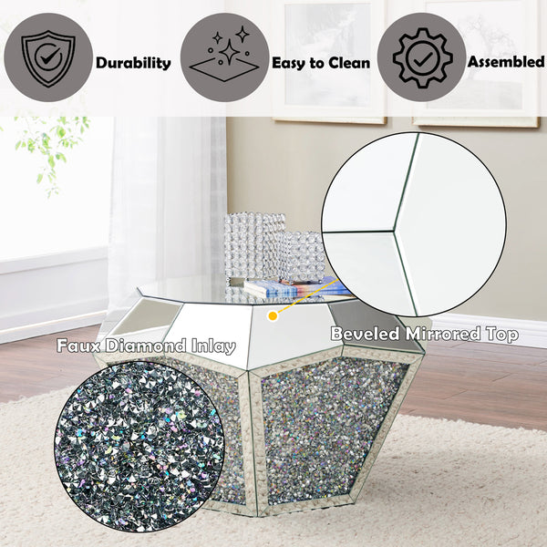 ACME Noralie Mirrored & Faux Diamonds Coffee Table Model 88005