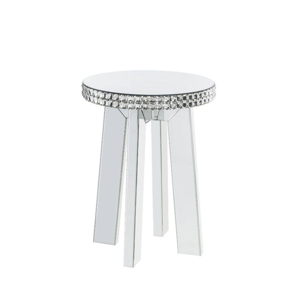 ACME Lotus Mirrored Faux Ice Cube Crystals End Table Model 88012