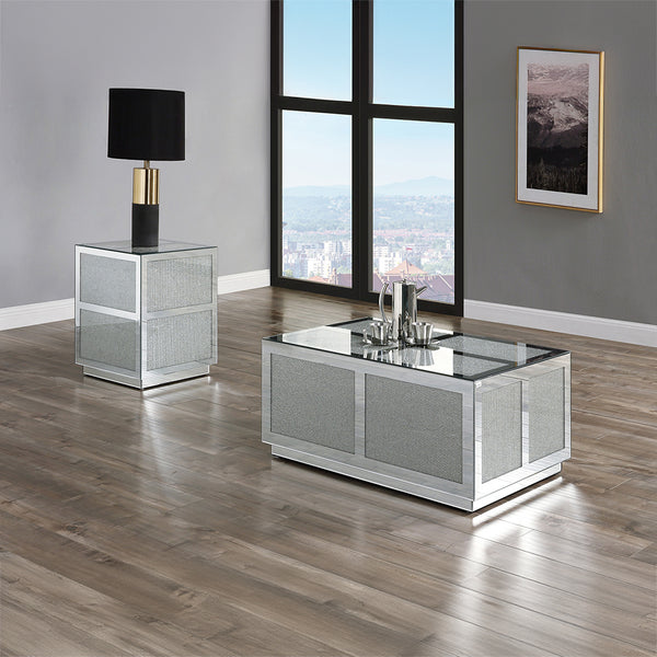 ACME Noralie Mirrored Faux Diamonds End Table Model 88017