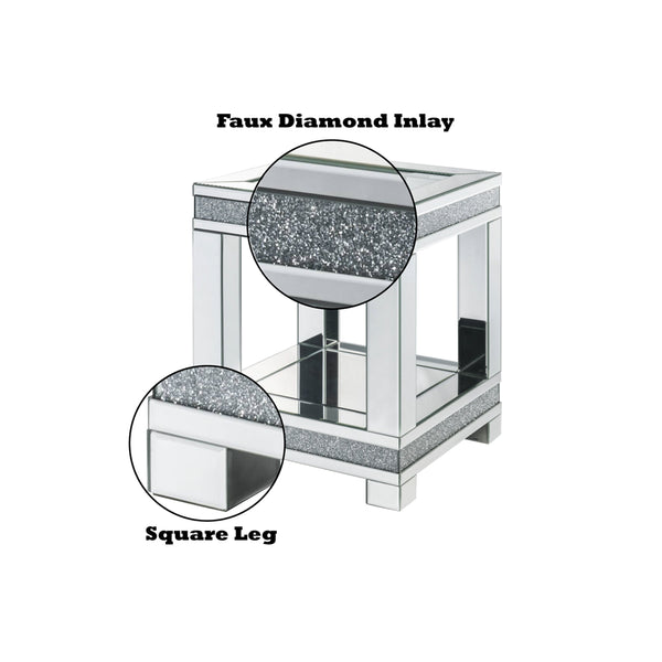 ACME Noralie Mirrored & Faux Diamonds End Table Model 88022