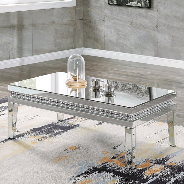 ACME Lotus Mirrored Faux Ice Cube Crystals Coffee Table Model 88050