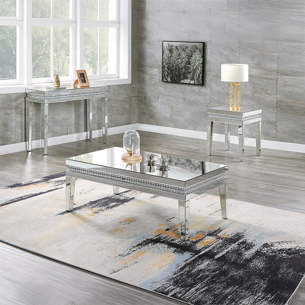 ACME Lotus Mirrored Faux Ice Cube Crystals Coffee Table Model 88050