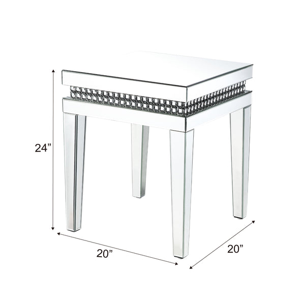 ACME Lotus Mirrored Faux Ice Cube Crystals End Table Model 88052
