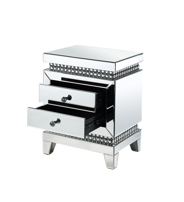 ACME Lotus Mirrored Faux Ice Cube Crystals Accent Table Model 88054