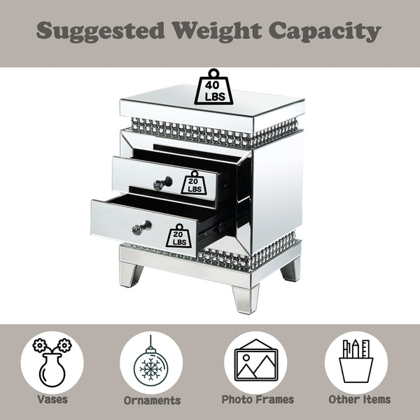 ACME Lotus Mirrored Faux Ice Cube Crystals Accent Table Model 88054