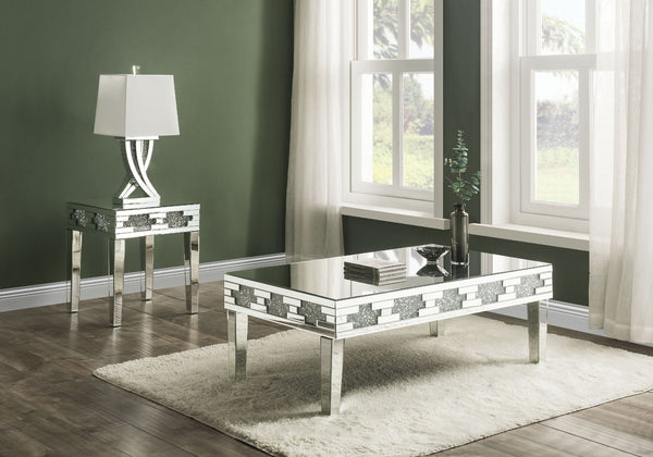 ACME Noralie Mirrored & Faux Diamonds End Table Model 88057