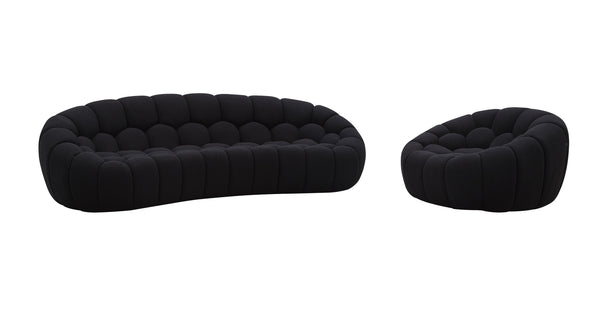 Divani Casa Yolonda Modern Curved Black Fabric Sofa Set Model VGEV-2126C-SET-BLK