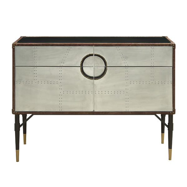 ACME Brancaster Top Grain Leather & Aluminum Console Table Model 90030