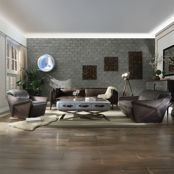 ACME Brancaster Top Grain Leather & Aluminum Console Table Model 90030