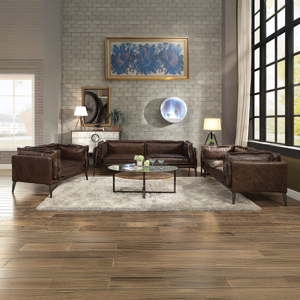 ACME Brancaster Top Grain Leather & Aluminum Console Table Model 90030