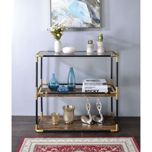 ACME Heleris Black/Gold & Smoky Glass Console Table Model 90319