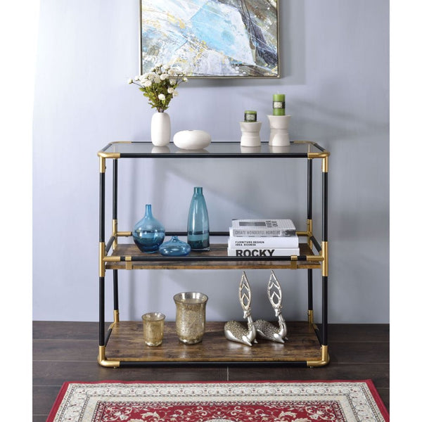 ACME Heleris Black/Gold & Smoky Glass Console Table Model 90319