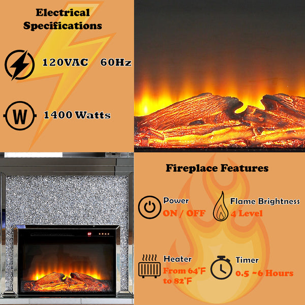 ACME Noralie Mirrored & Faux Diamonds Fireplace Model 90455