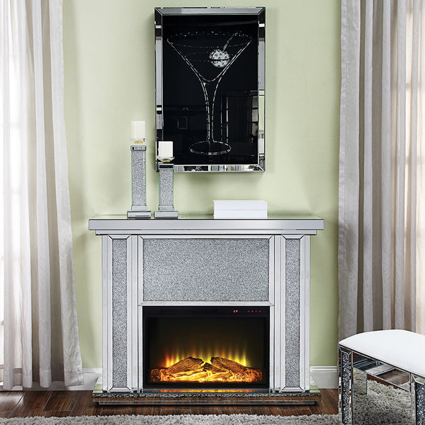 ACME Noralie Mirrored Faux Diamonds Fireplace Model 90457
