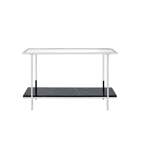 ACME Angwin Mirrored Engineered Stone Top & Chrome Console Table Model 90515