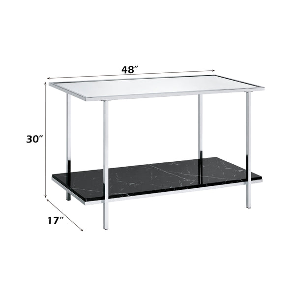 ACME Angwin Mirrored Engineered Stone Top & Chrome Console Table Model 90515