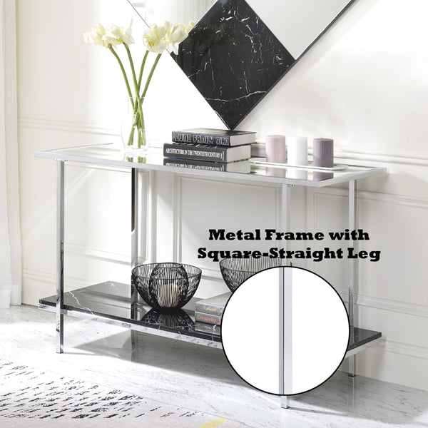 ACME Angwin Mirrored Engineered Stone Top & Chrome Console Table Model 90515