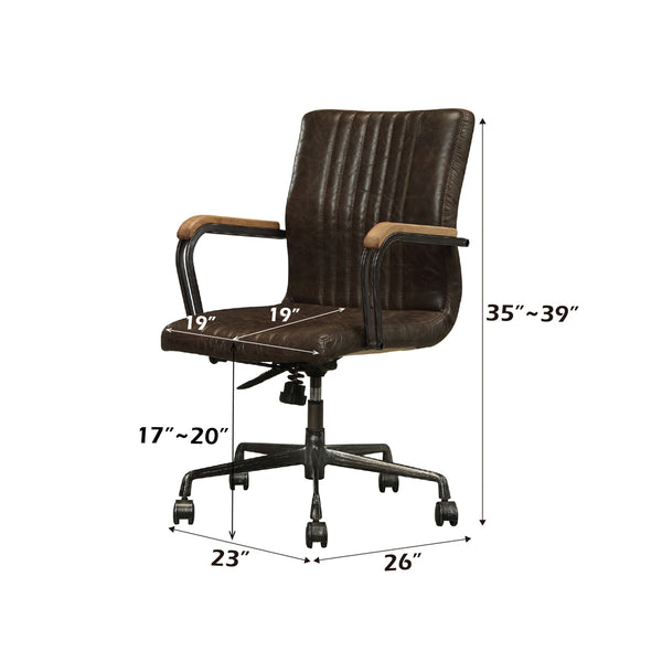 ACME Joslin Distress Chocolate Top Grain Leather Office Chair Model 92028