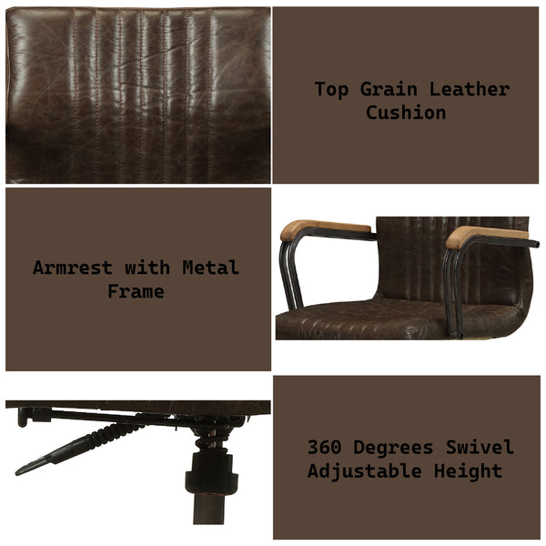 ACME Joslin Distress Chocolate Top Grain Leather Office Chair Model 92028