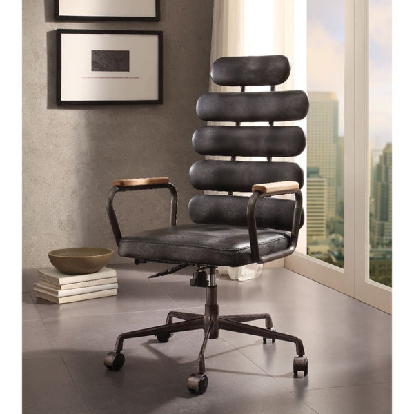 ACME Calan Vintage Black Top Grain Leather Swivel Office Chair Model 92107