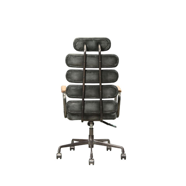 ACME Calan Vintage Black Top Grain Leather Swivel Office Chair Model 92107