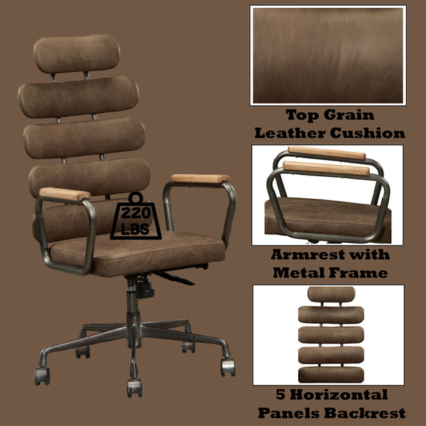 ACME Calan Retro Brown Top Grain Leather Swivel Office Chair Model 92108