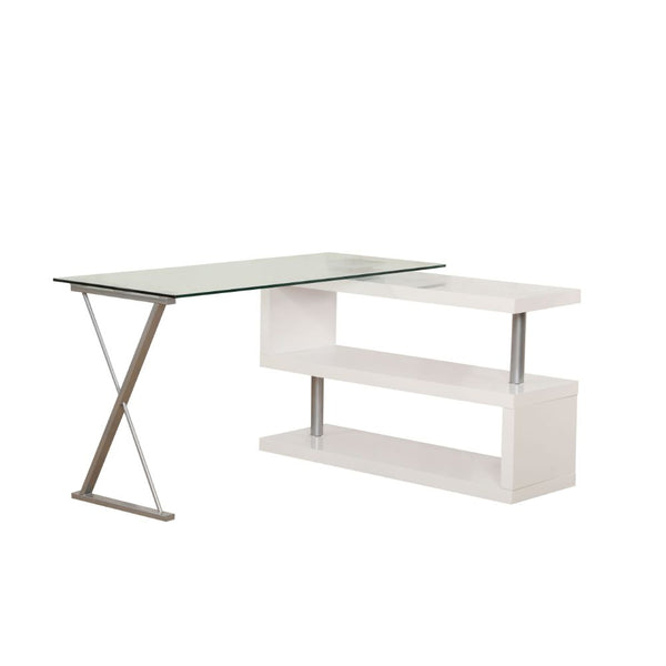 ACME Buck White High Gloss & Clear Glass Writing Desk with Swivel Model 92368