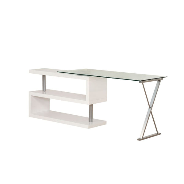 ACME Buck White High Gloss & Clear Glass Writing Desk with Swivel Model 92368