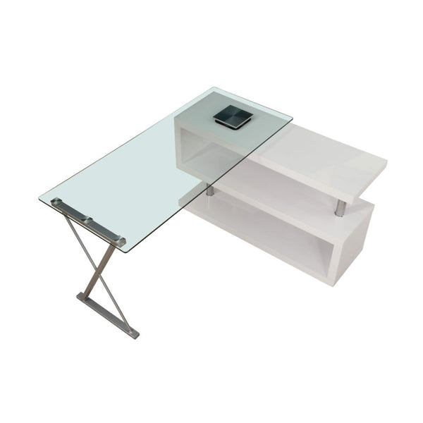 ACME Buck White High Gloss & Clear Glass Writing Desk with Swivel Model 92368